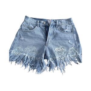 TVELVE printed denim  fringe shorts